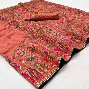 Gajari Pink Kalamkari Woven Chanderi Saree - Peachmode