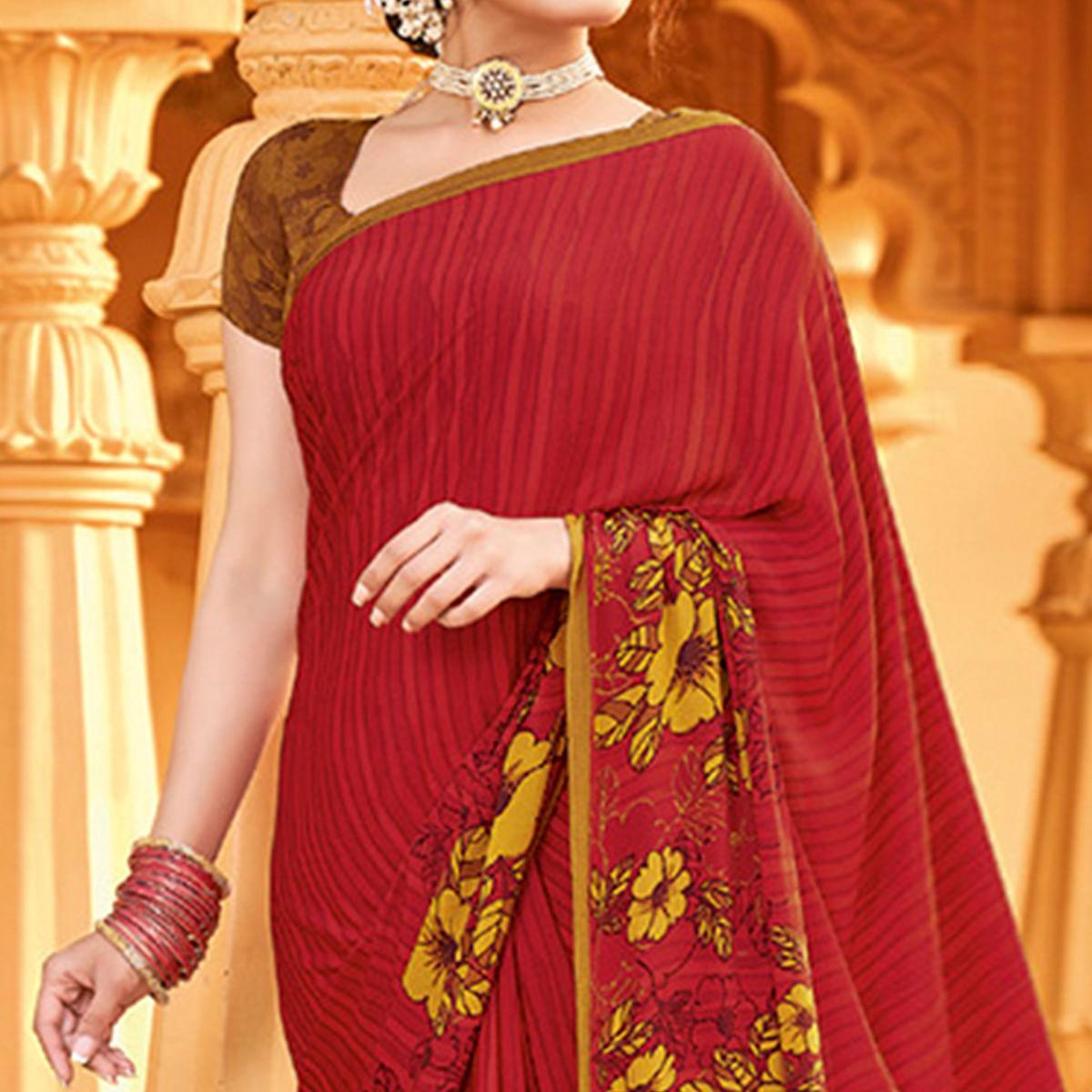 Gajari Pink Printed Crepe Saree - Peachmode