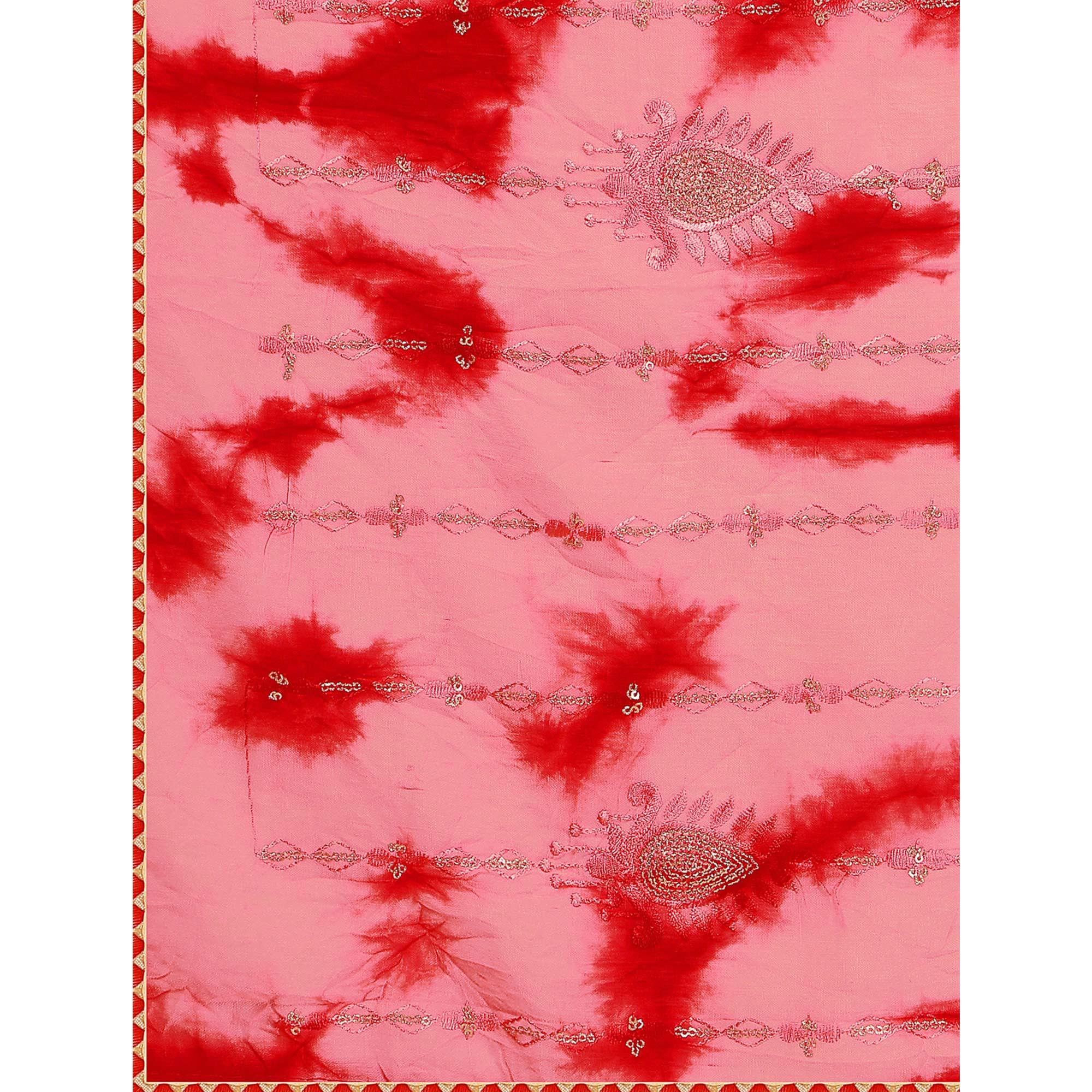 Gajari Pink Sequence Embroidered Chanderi Saree - Peachmode