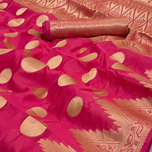 Gajari Pink Woven Organza Saree - Peachmode