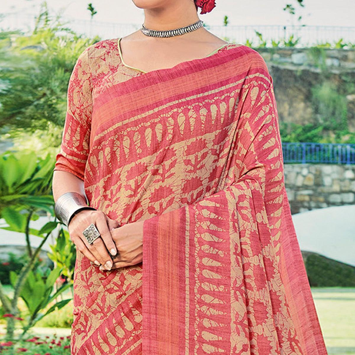 Gajari Printed Cotton Silk Saree - Peachmode