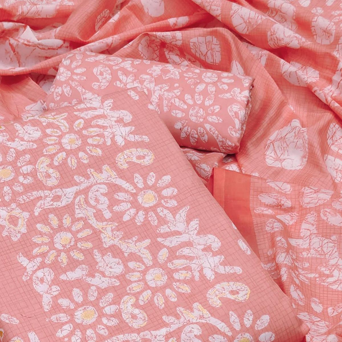 Gajari Printed Poly Cotton Dress Material - Peachmode