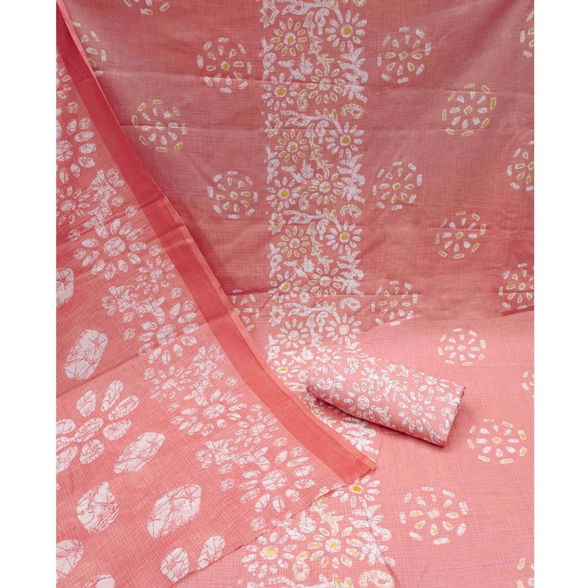 Gajari Printed Poly Cotton Dress Material - Peachmode