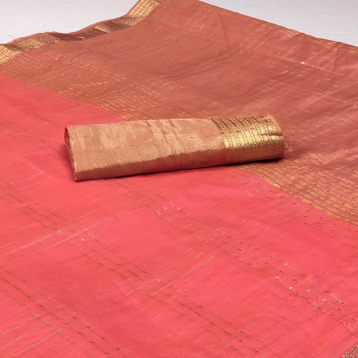 Gajari Woven-Sequins Work Chanderi Saree - Peachmode