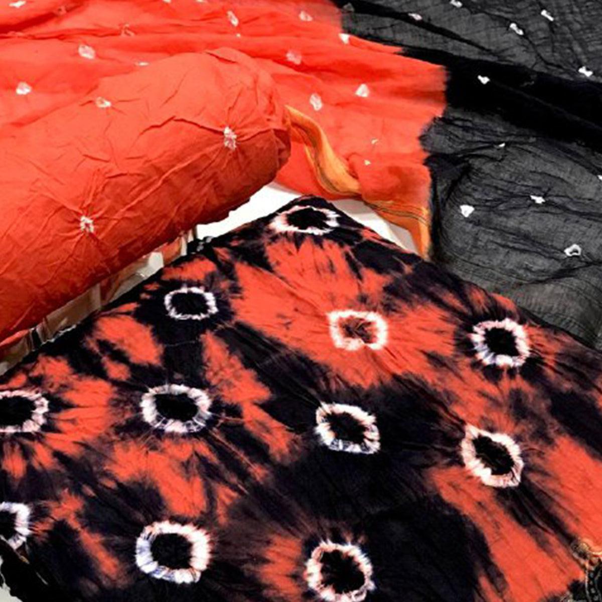 Gajri-Black Bandhani Printed Pure Cotton Dress Material - Peachmode