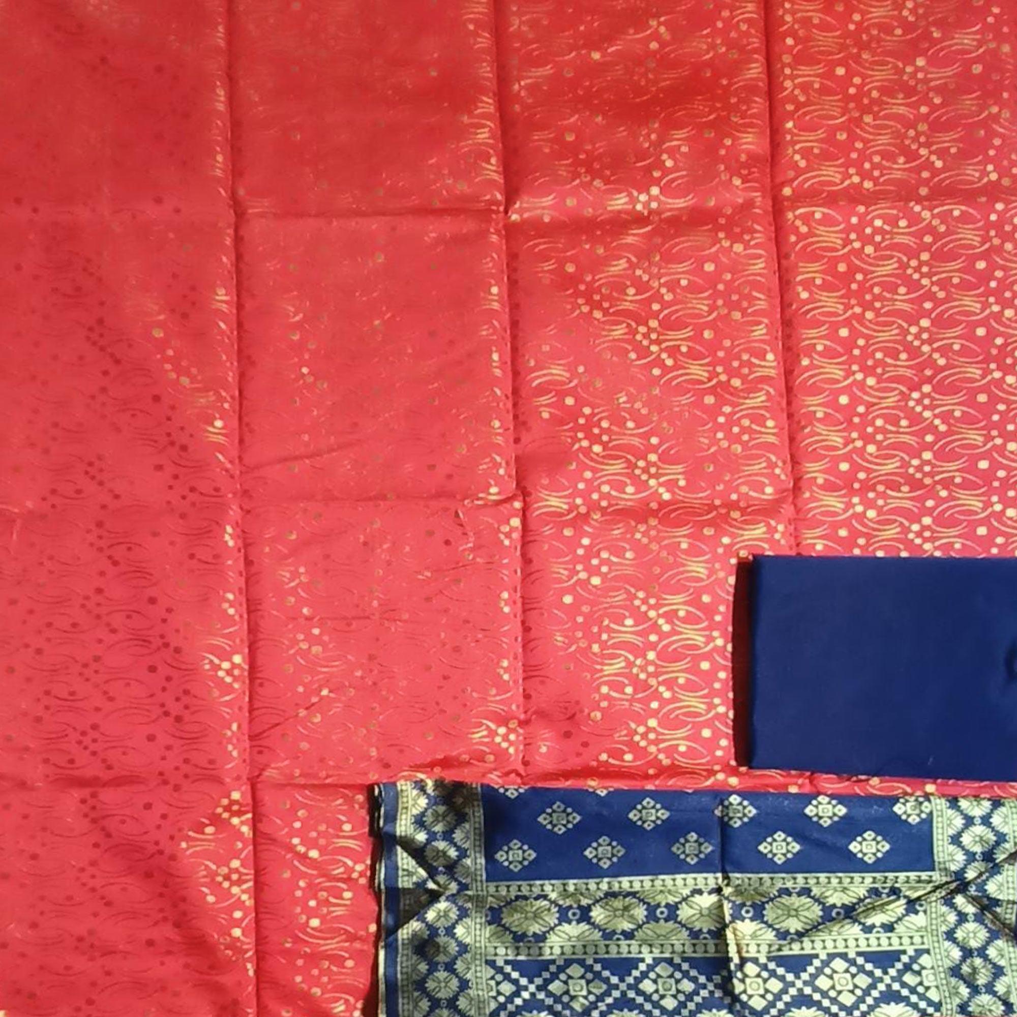 Gajri  Festive Wear Woven Banarasi Silk Dress Material - Peachmode