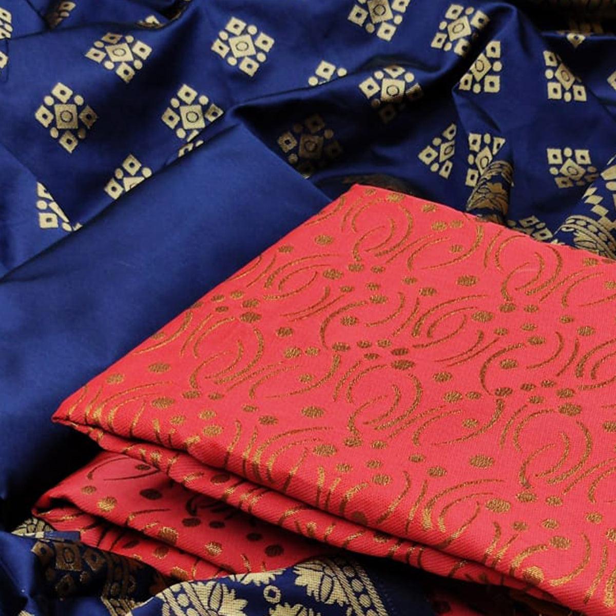 Gajri  Festive Wear Woven Banarasi Silk Dress Material - Peachmode