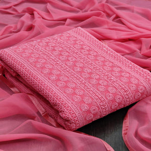 Gajri Pink Casual Wear Sequence Embroidered Georgette Dress Material - Peachmode