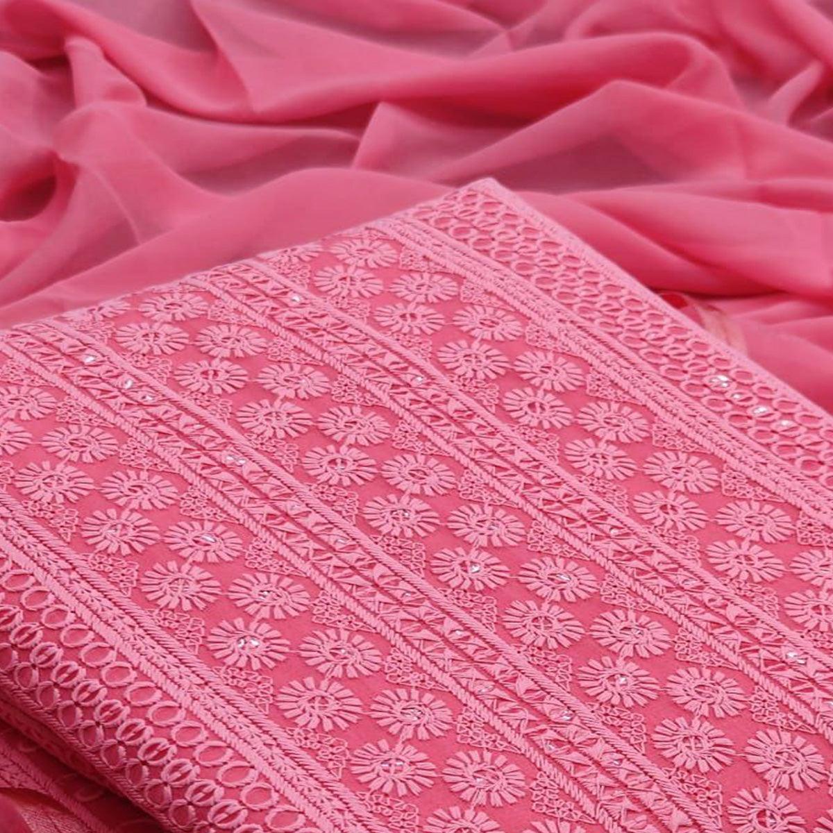 Gajri Pink Casual Wear Sequence Embroidered Georgette Dress Material - Peachmode