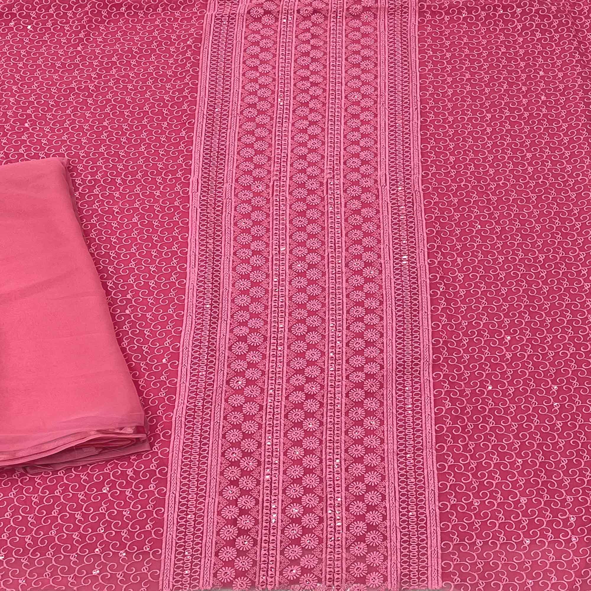 Gajri Pink Casual Wear Sequence Embroidered Georgette Dress Material - Peachmode