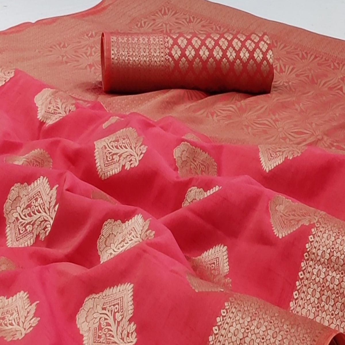 Gajri Pink Festive Wear Floral Woven Art Silk Saree - Peachmode
