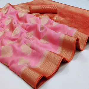 Gajri Pink Festive Wear Woven Art Silk Double Dying Sarees With Zari Border - Peachmode