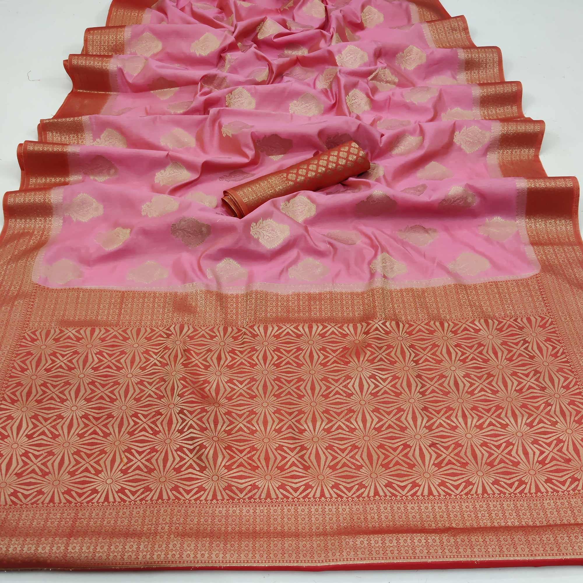 Gajri Pink Festive Wear Woven Art Silk Double Dying Sarees With Zari Border - Peachmode