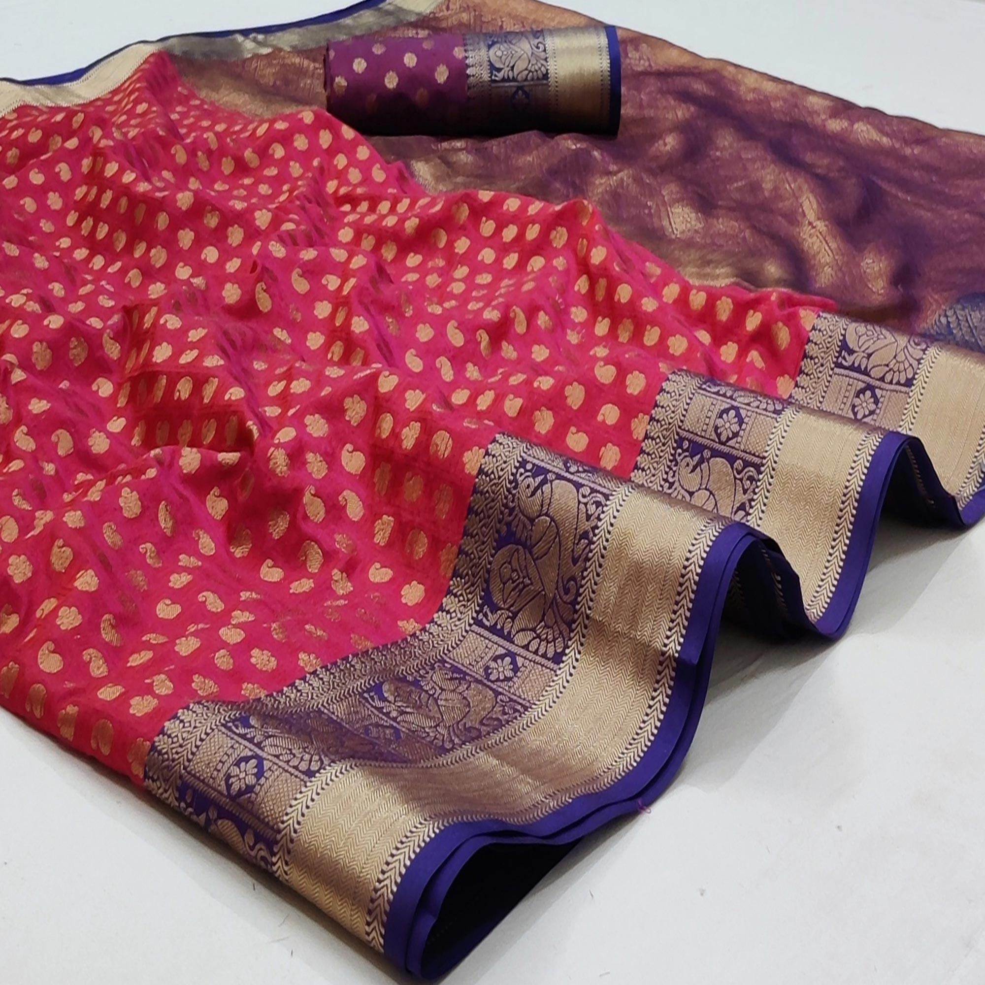 Gajri Pink Festive Wear Woven Silk Saree With Jacquard Border - Peachmode