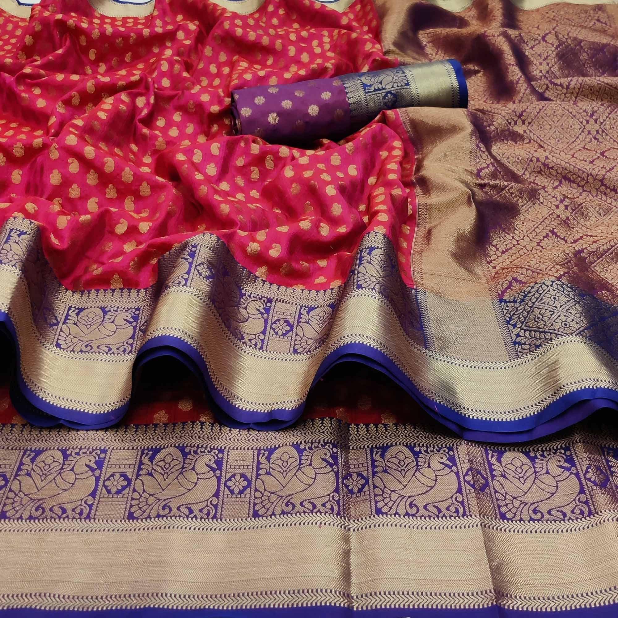 Gajri Pink Festive Wear Woven Silk Saree With Jacquard Border - Peachmode