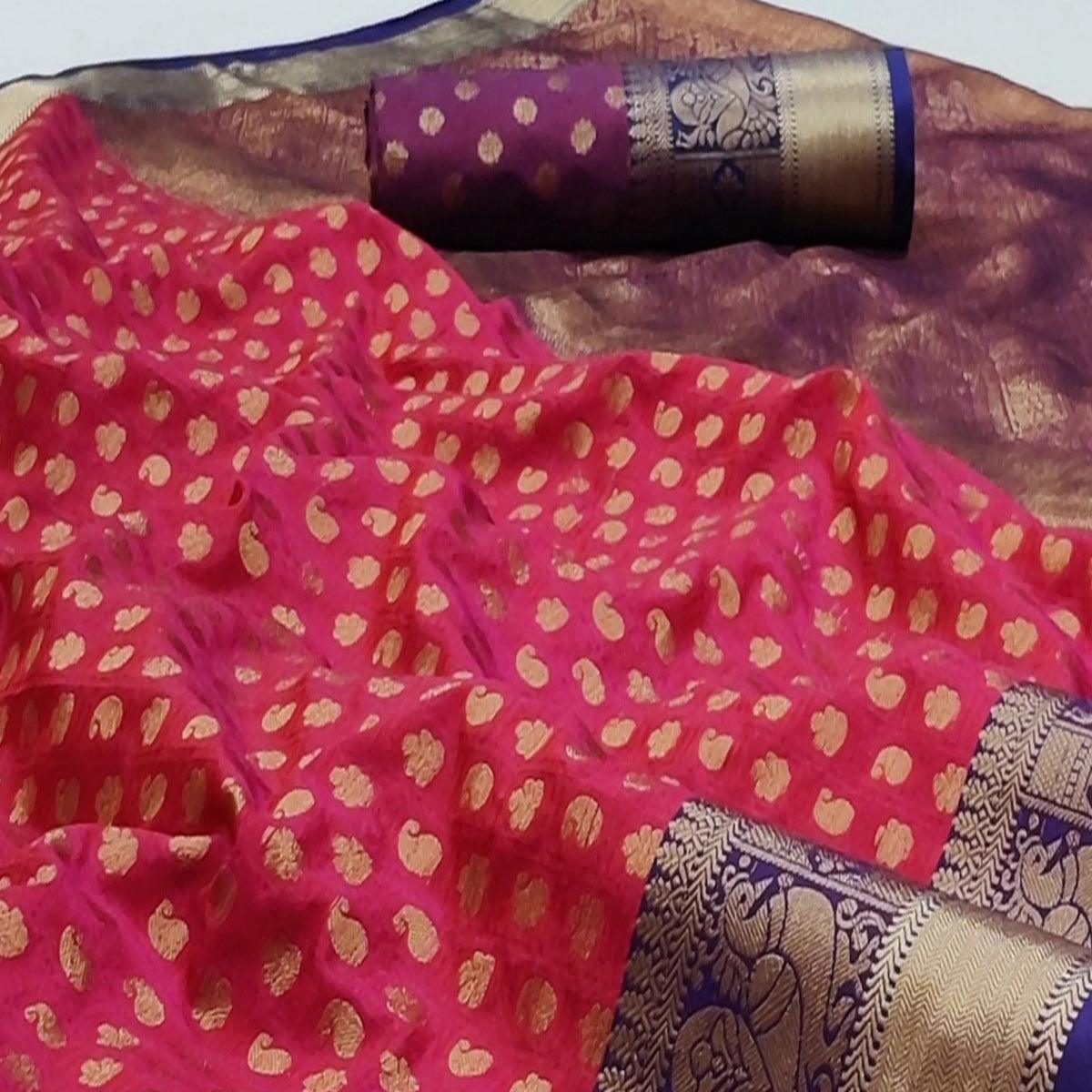 Gajri Pink Festive Wear Woven Silk Saree With Jacquard Border - Peachmode