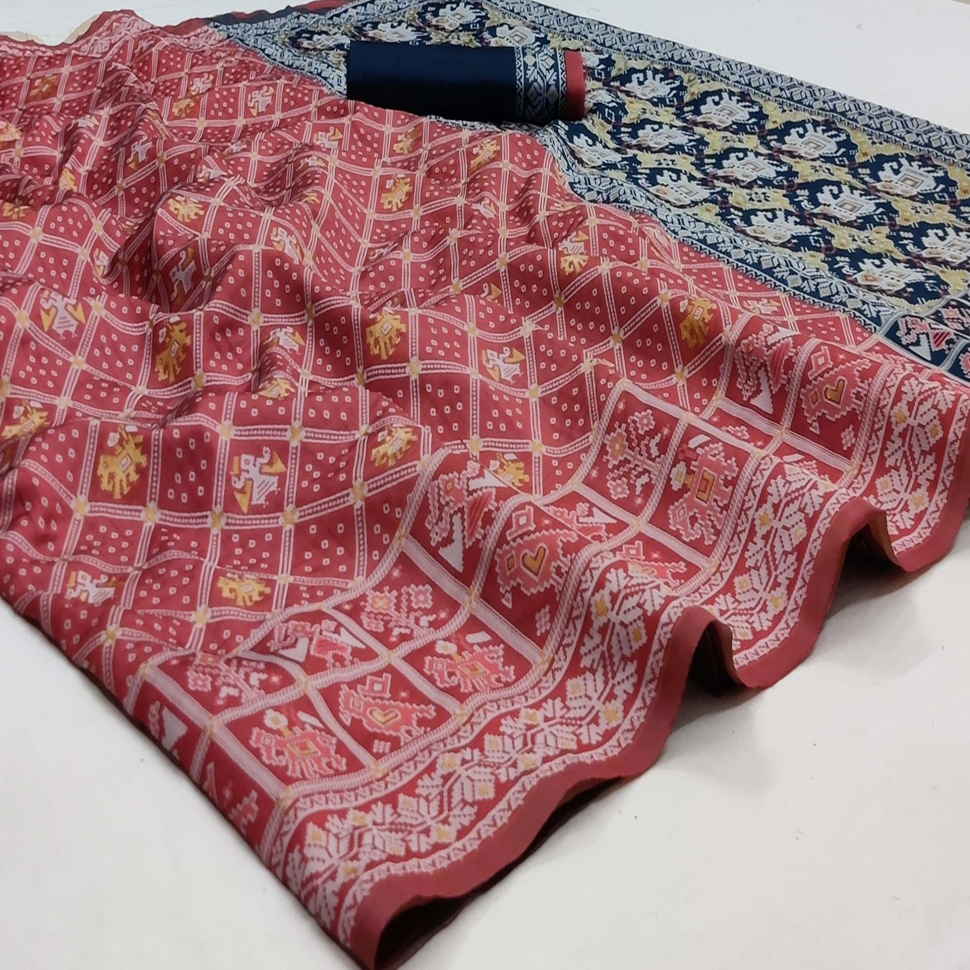 Gajri Pink Festive Wear Woven Soft Silk Patola Saree - Peachmode