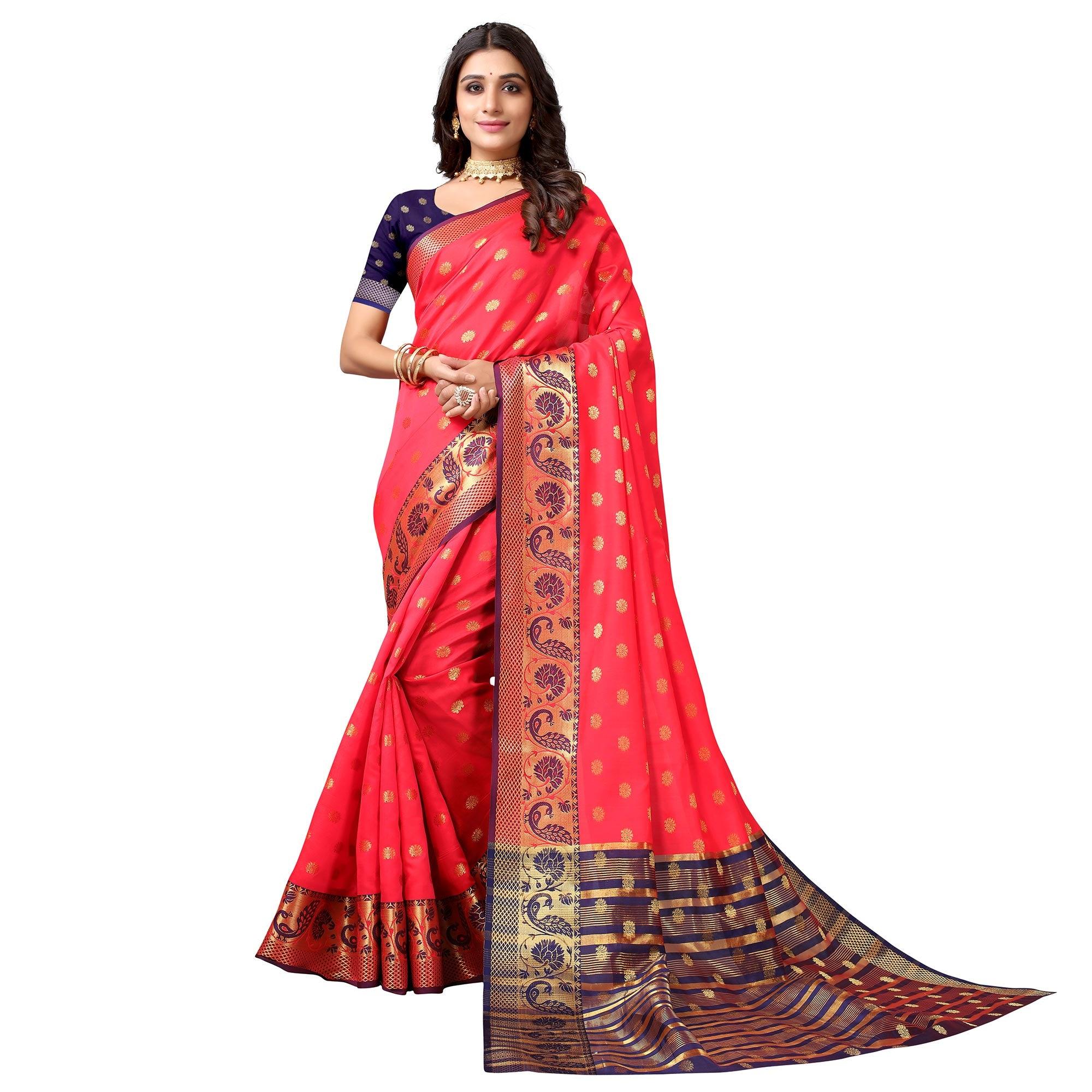 Gajri Pink Festive Wear Woven Soft Silk Saree With Jacquard Border - Peachmode