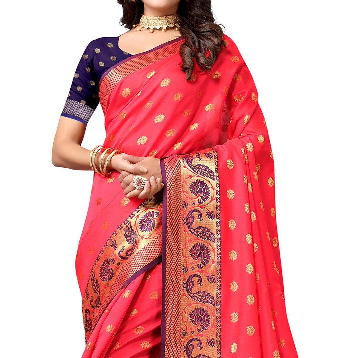 Gajri Pink Festive Wear Woven Soft Silk Saree With Jacquard Border - Peachmode