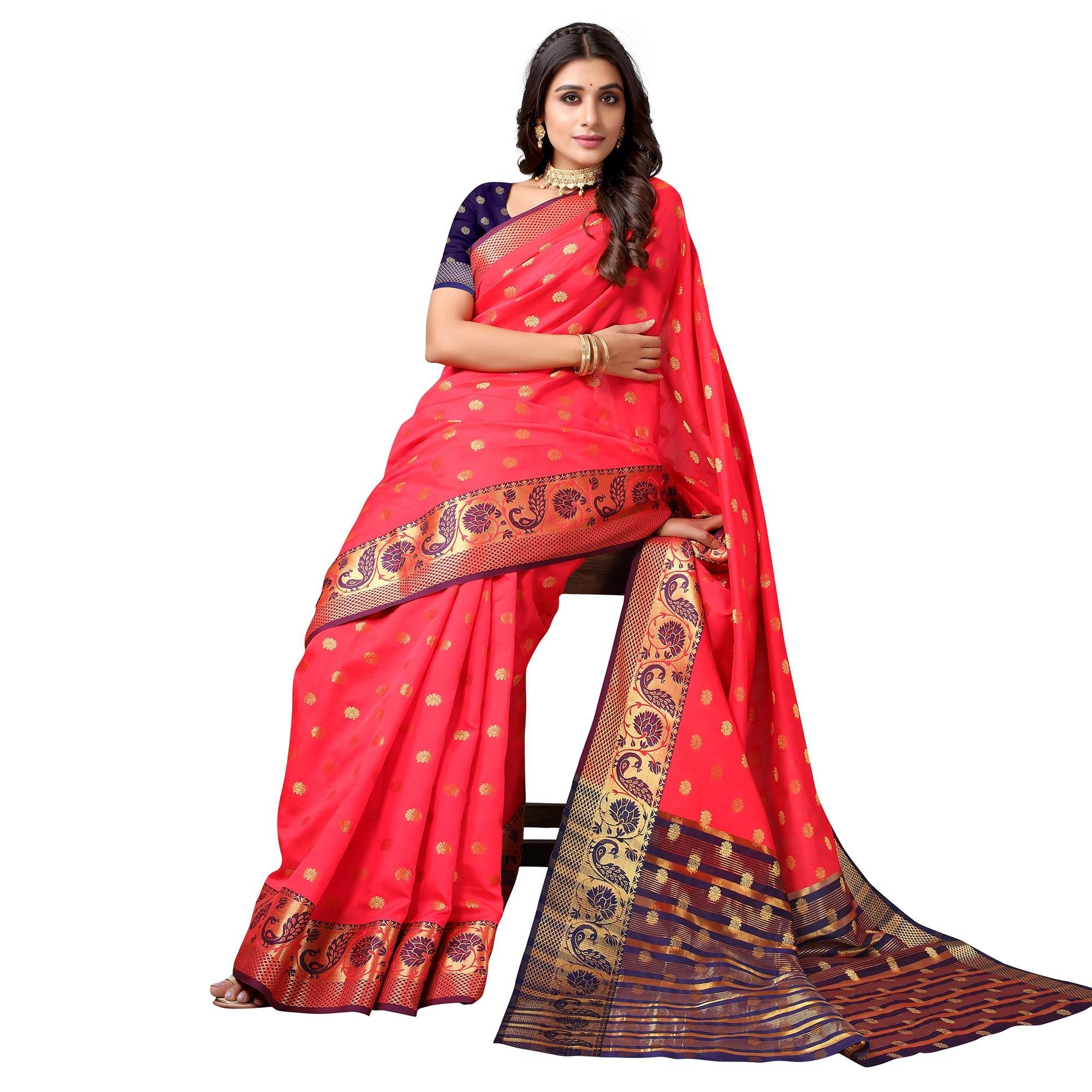 Gajri Pink Festive Wear Woven Soft Silk Saree With Jacquard Border - Peachmode