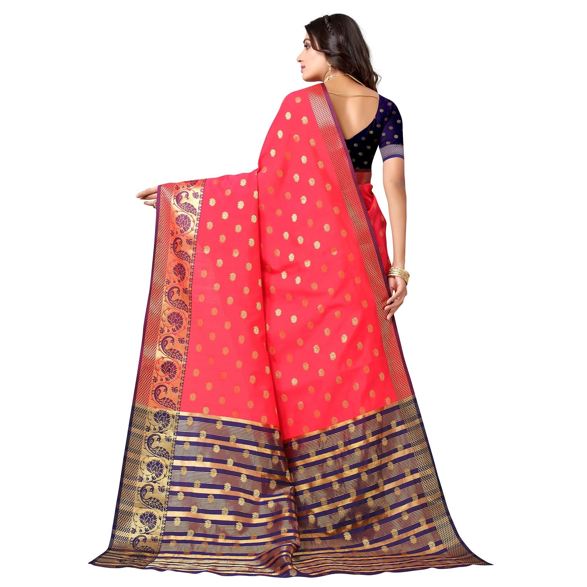 Gajri Pink Festive Wear Woven Soft Silk Saree With Jacquard Border - Peachmode