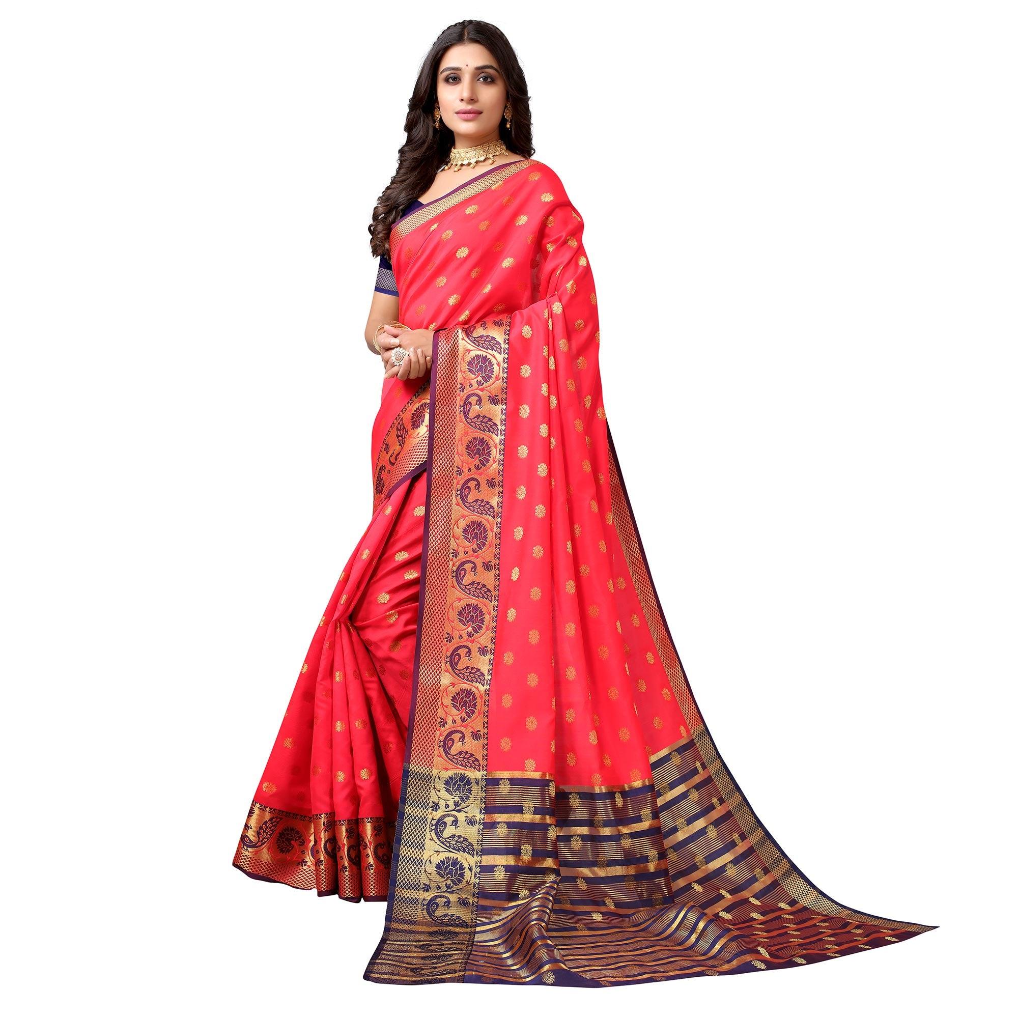 Gajri Pink Festive Wear Woven Soft Silk Saree With Jacquard Border - Peachmode