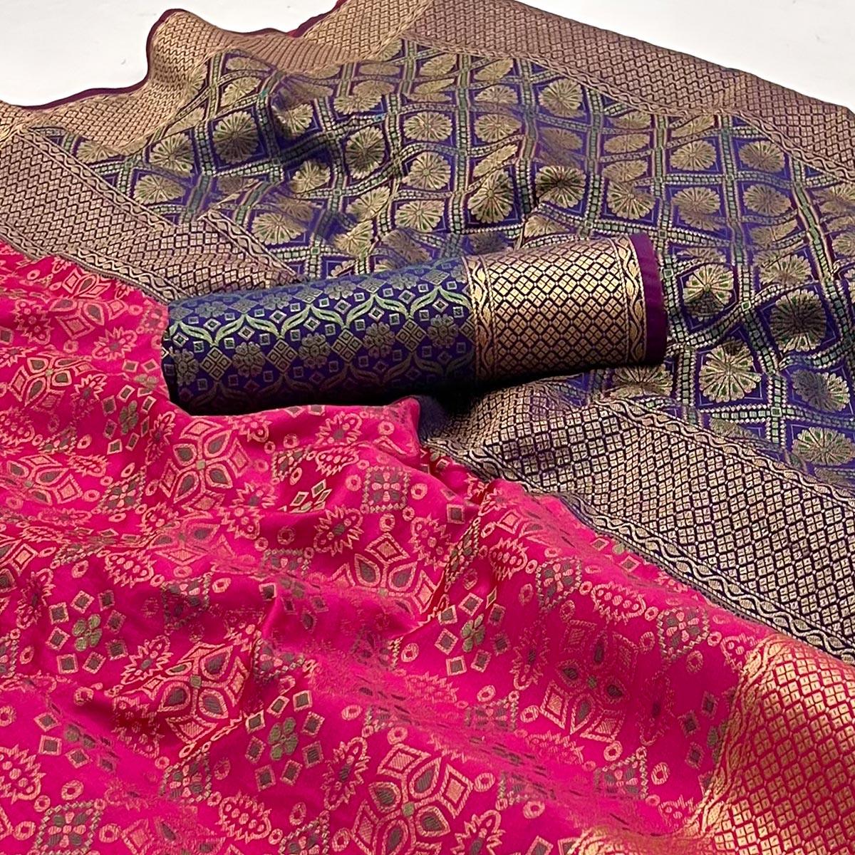 Gajri Pink Woven Patola Art Silk Saree - Peachmode