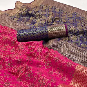 Gajri Pink Woven Patola Art Silk Saree - Peachmode