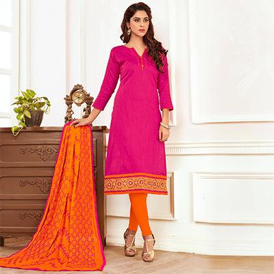 Girlish Pink Colored Casual Wear Cotton Suit - Peachmode