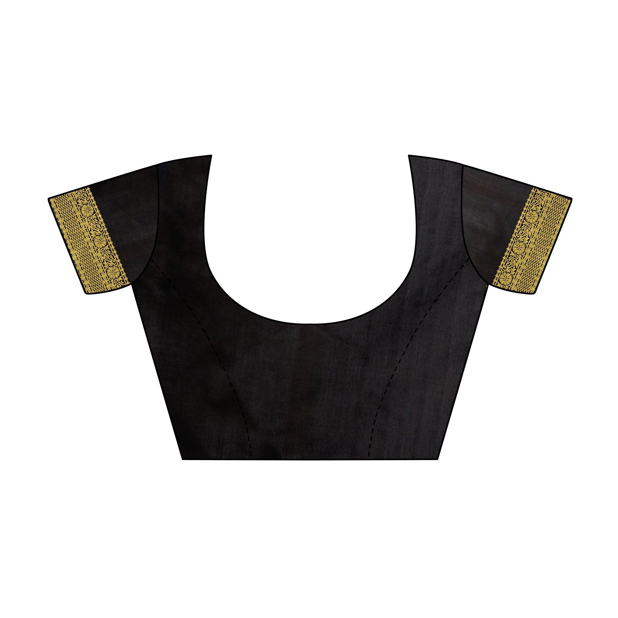 Gleaming Black - Red Colored Festive Wear Woven Jacquard Saree - Peachmode