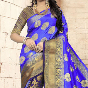 Gleaming Blue - Violet Colored Festive Wear Woven Art Silk Saree - Peachmode
