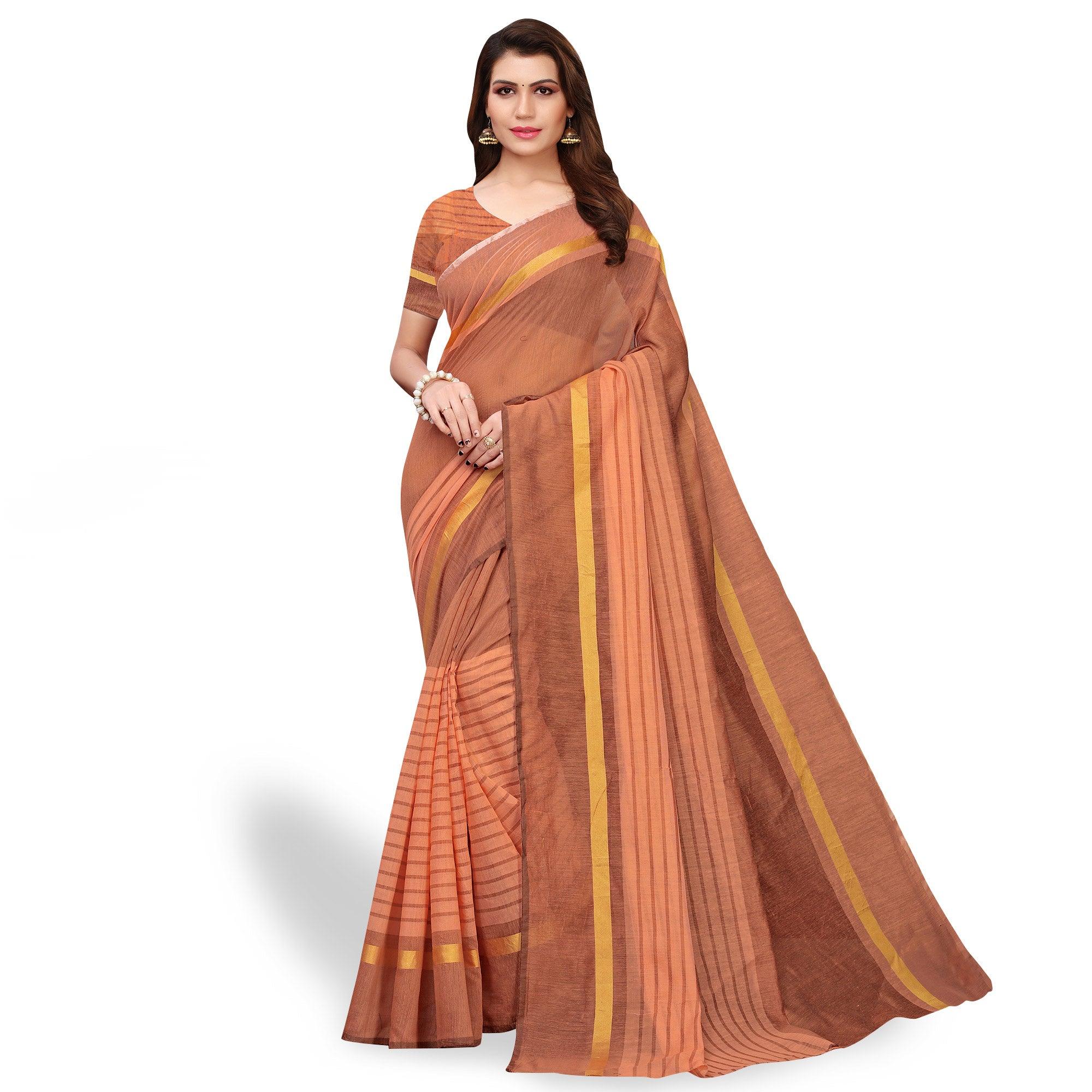 Gleaming Brown - Peach Colored Casual Wear Art Silk Saree - Peachmode