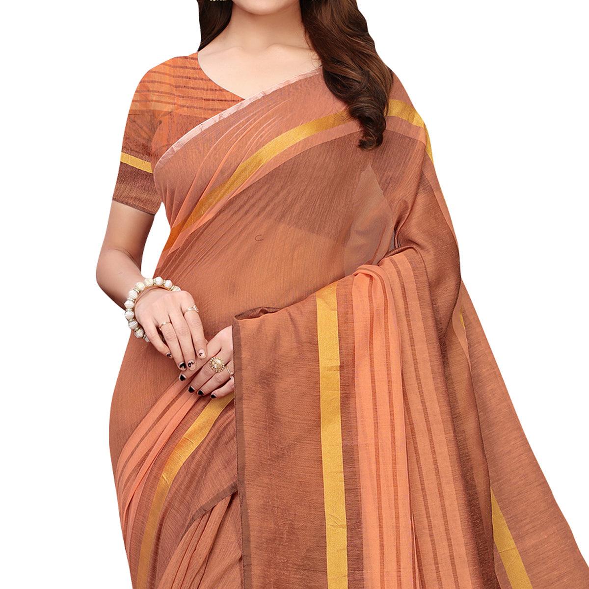 Gleaming Brown - Peach Colored Casual Wear Art Silk Saree - Peachmode
