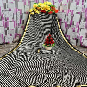 Gleaming Cream & Black Coloured Casual Wear Printed Georgette Saree - Peachmode