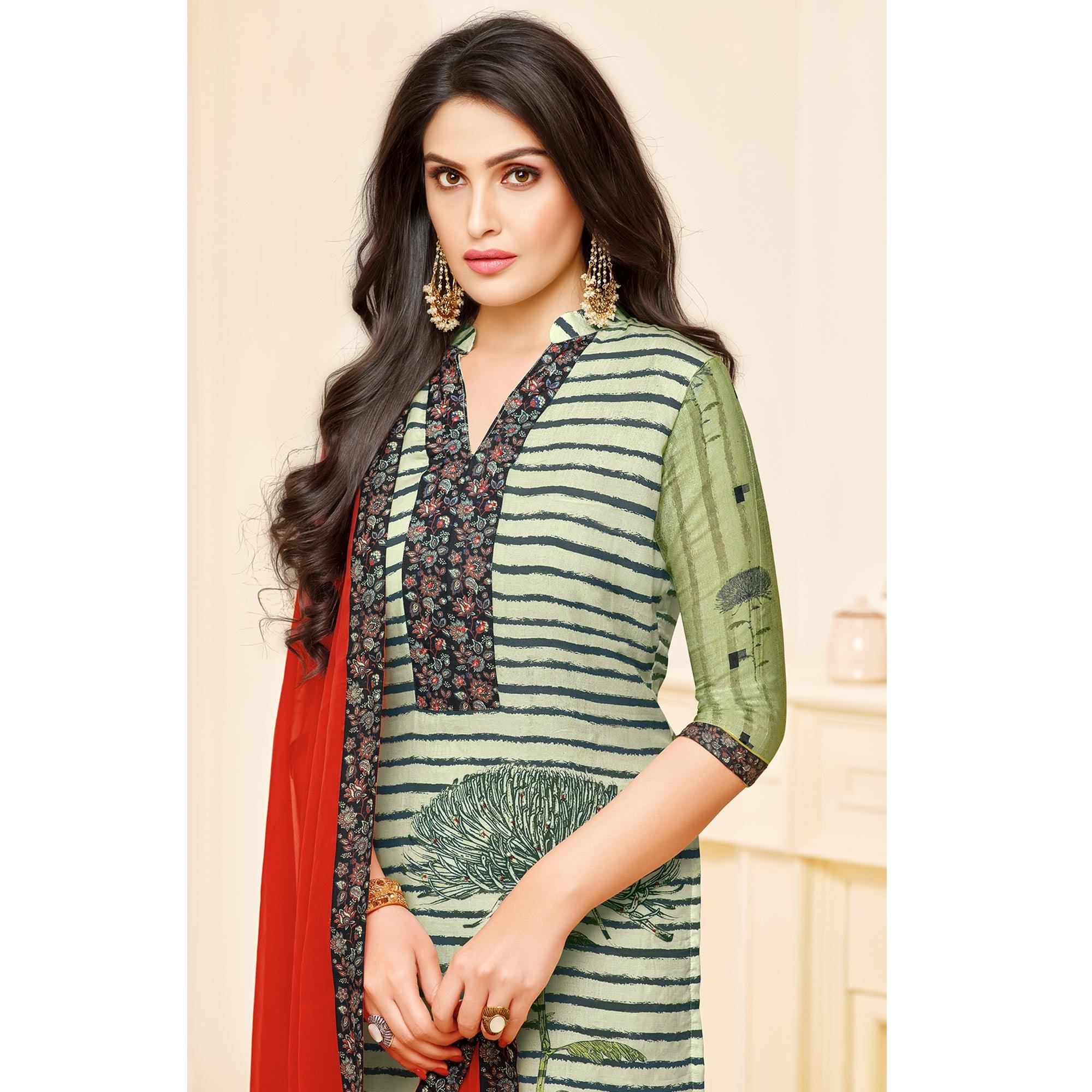 Gleaming Light Pastel Green Colored Partywear Digital Printed Muslin Suit - Peachmode