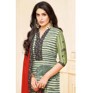 Gleaming Light Pastel Green Colored Partywear Digital Printed Muslin Suit - Peachmode