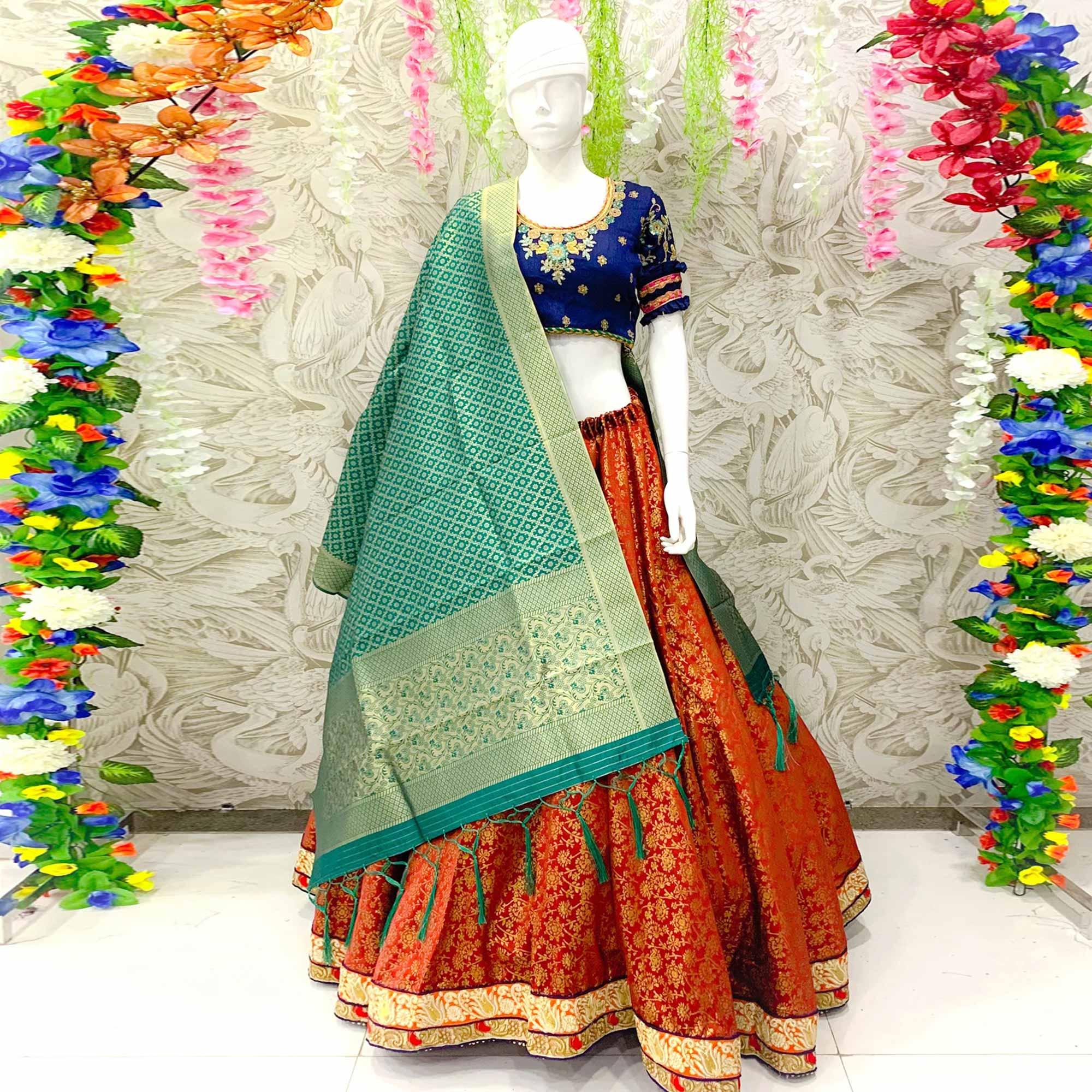 Gleaming Maroon Colored Designer Wedding Wear Woven Banarasi Silk Lehenga Choli - Peachmode