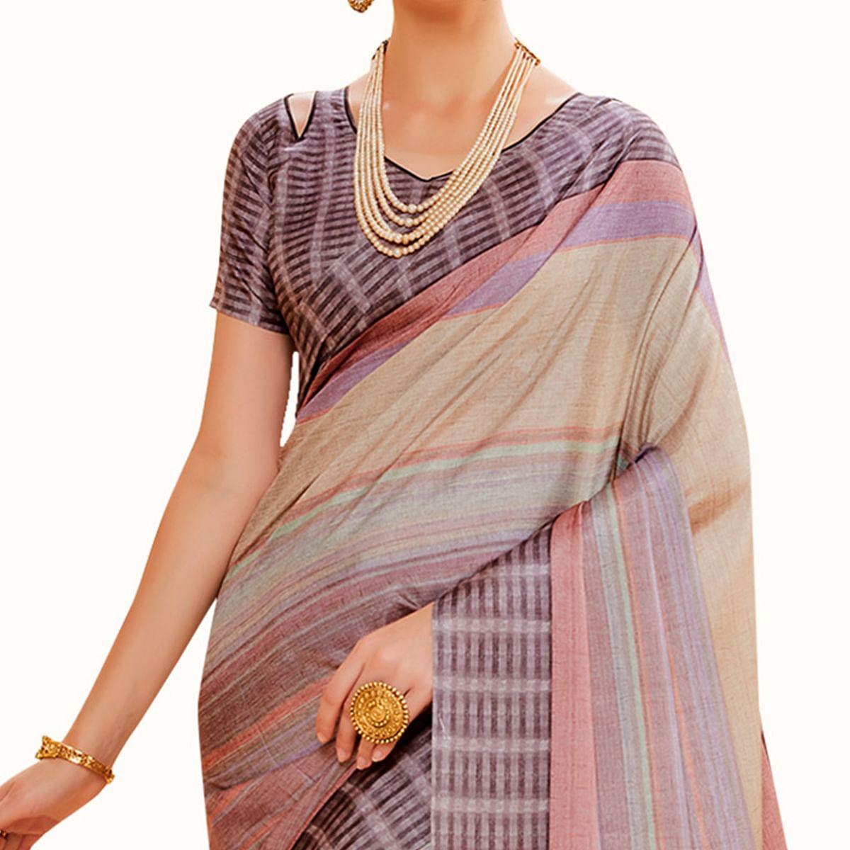 Gleaming Multi Colored Festive Wear Printed Manipuri Silk Saree - Peachmode