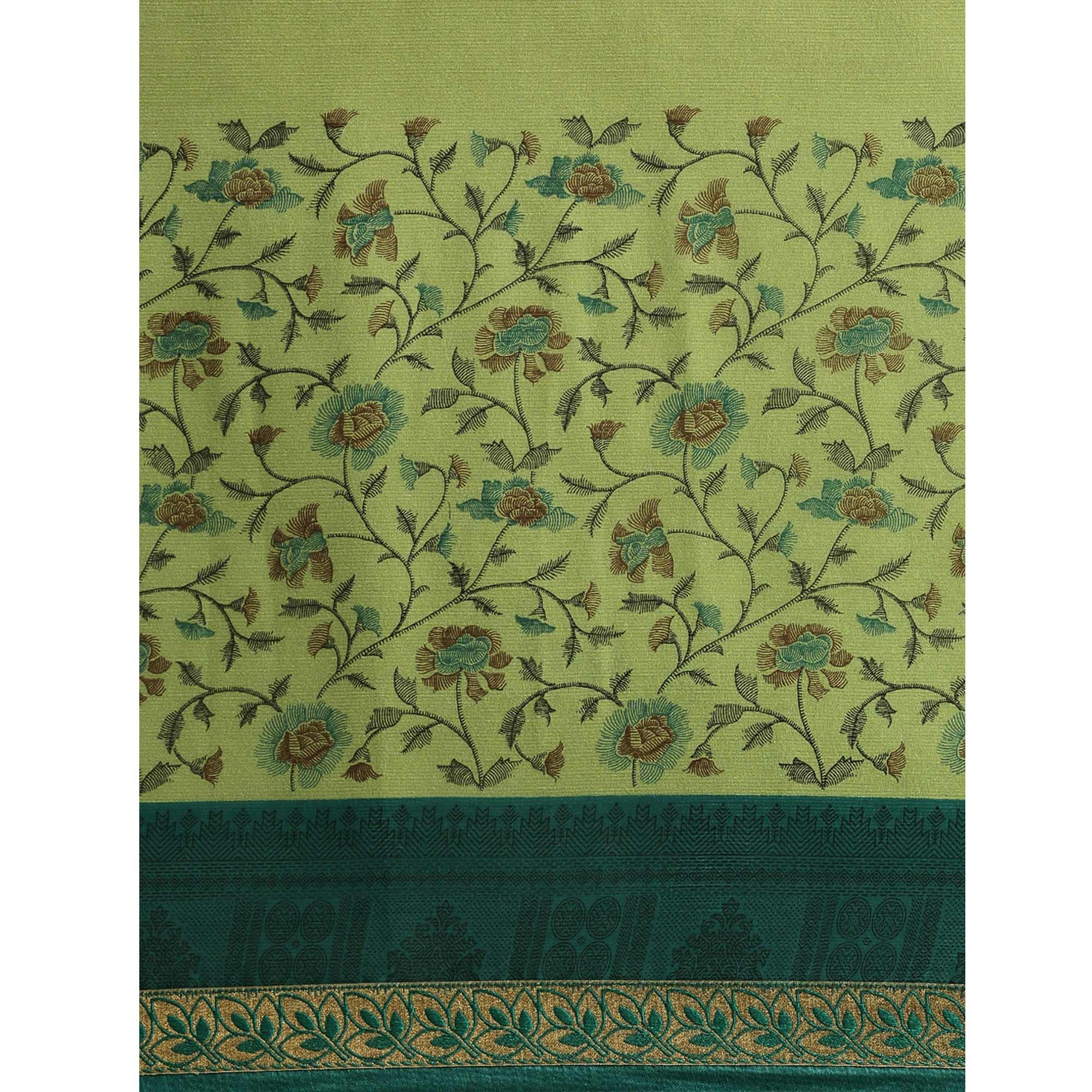 Gleaming Olive Green Colored Partywear Printed Rangoli Silk Saree - Peachmode
