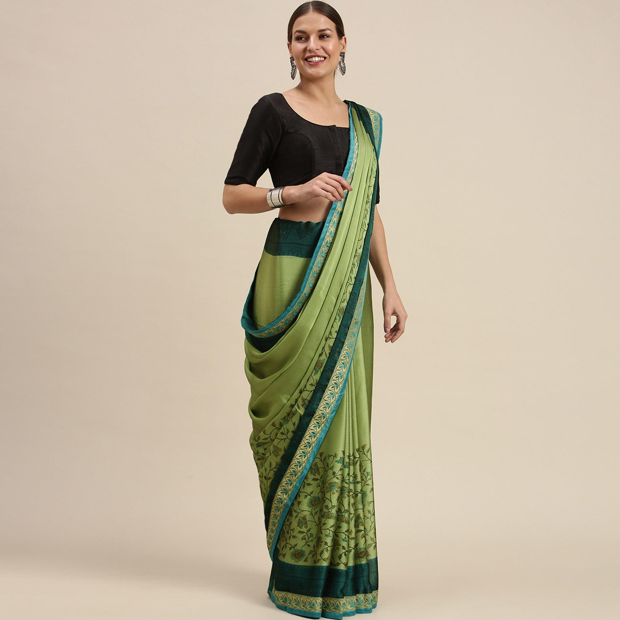 Gleaming Olive Green Colored Partywear Printed Rangoli Silk Saree - Peachmode