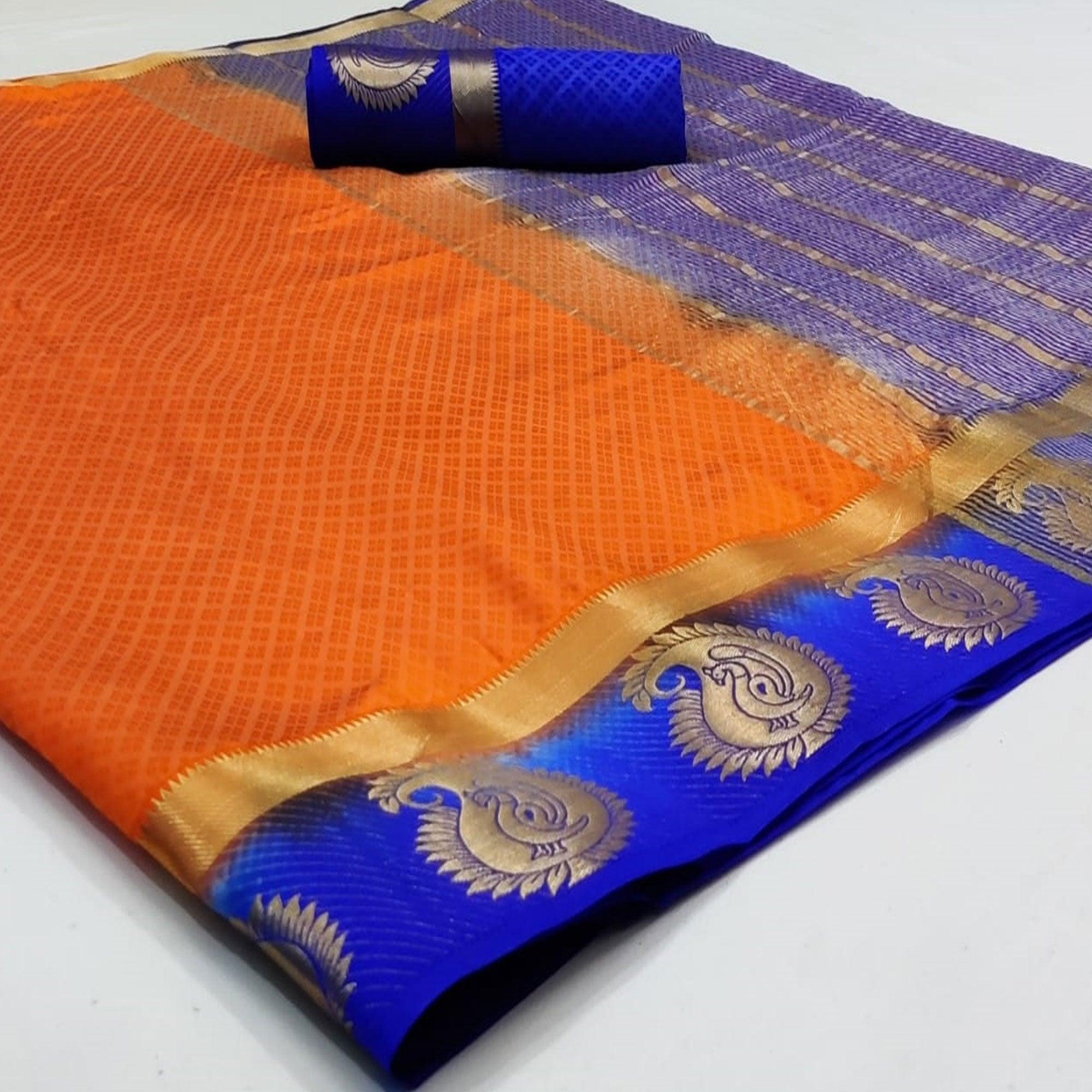 Gleaming Orange Coloured Festive Wear Woven Art Silk Saree - Peachmode
