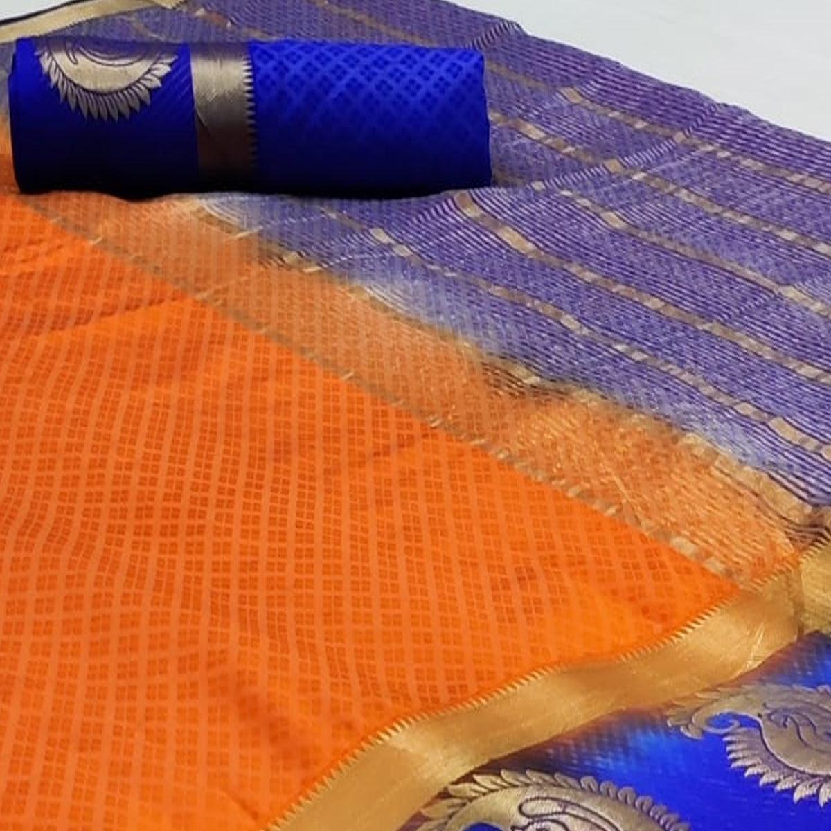 Gleaming Orange Coloured Festive Wear Woven Art Silk Saree - Peachmode