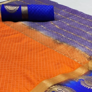 Gleaming Orange Coloured Festive Wear Woven Art Silk Saree - Peachmode