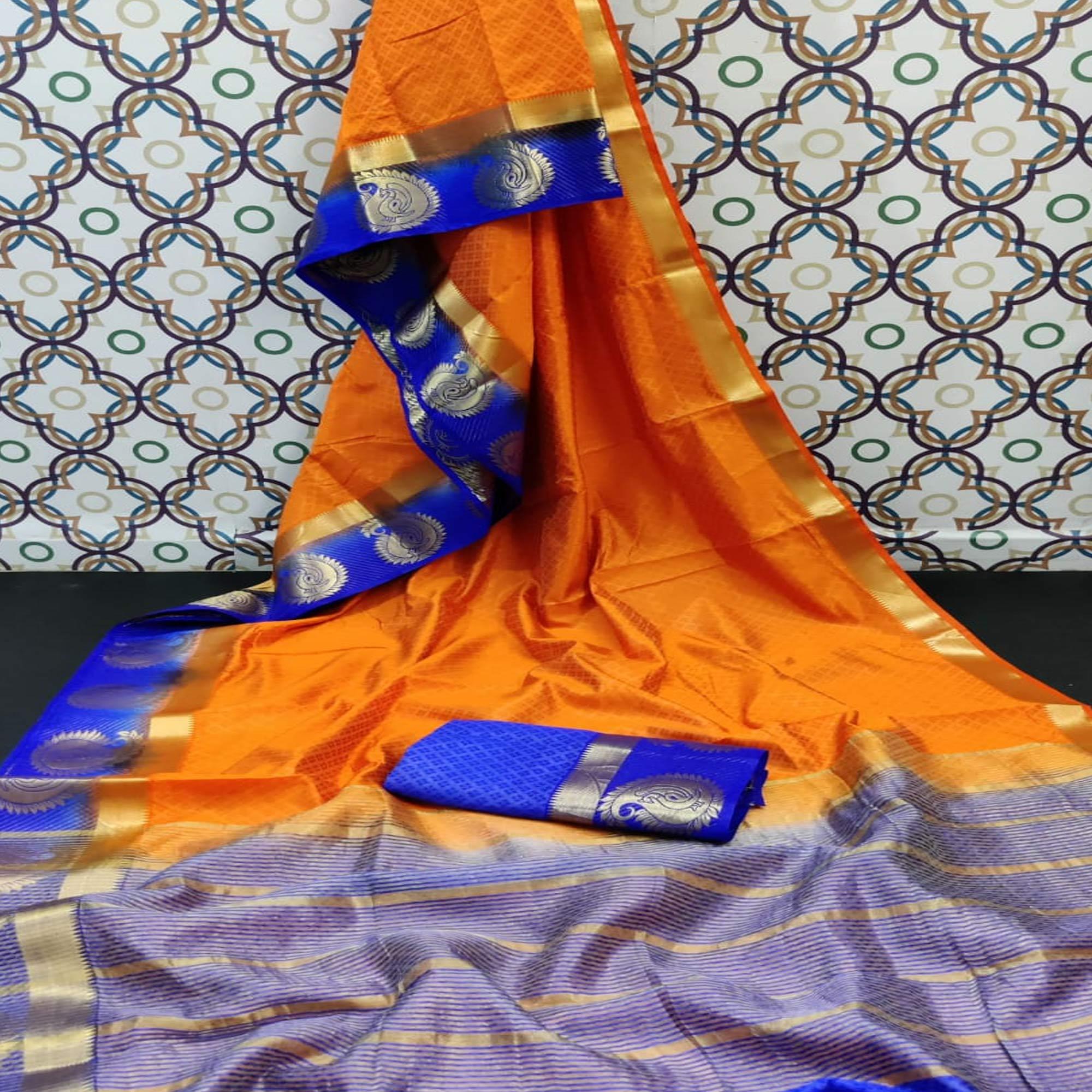 Gleaming Orange Coloured Festive Wear Woven Art Silk Saree - Peachmode