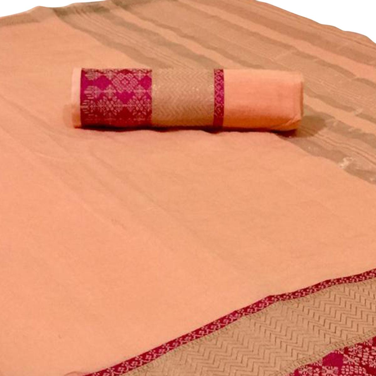 Gleaming Peach Colored Festive Wear Woven Linen Saree - Peachmode