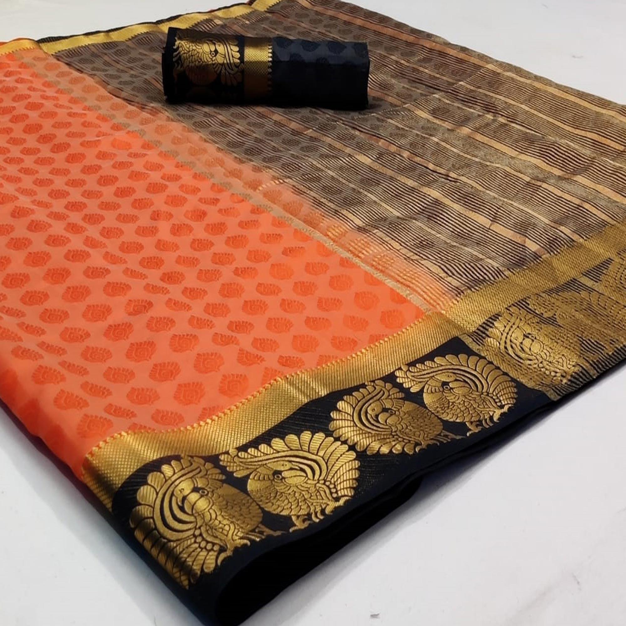 Gleaming Peach Coloured Festive Wear Woven Art Silk Saree - Peachmode