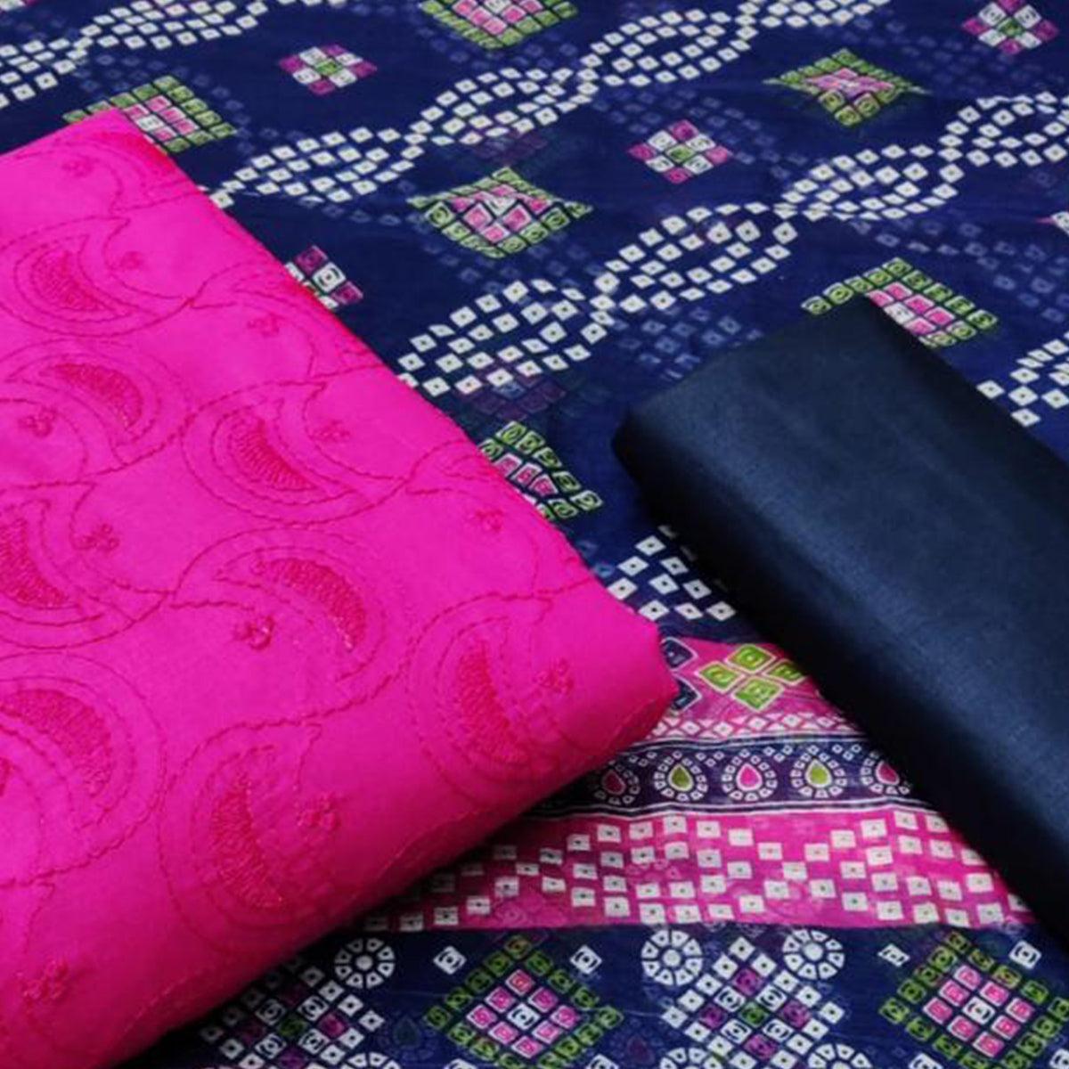 Gleaming Pink Colored Casual Wear Embroidered Cotton Dress Material - Peachmode