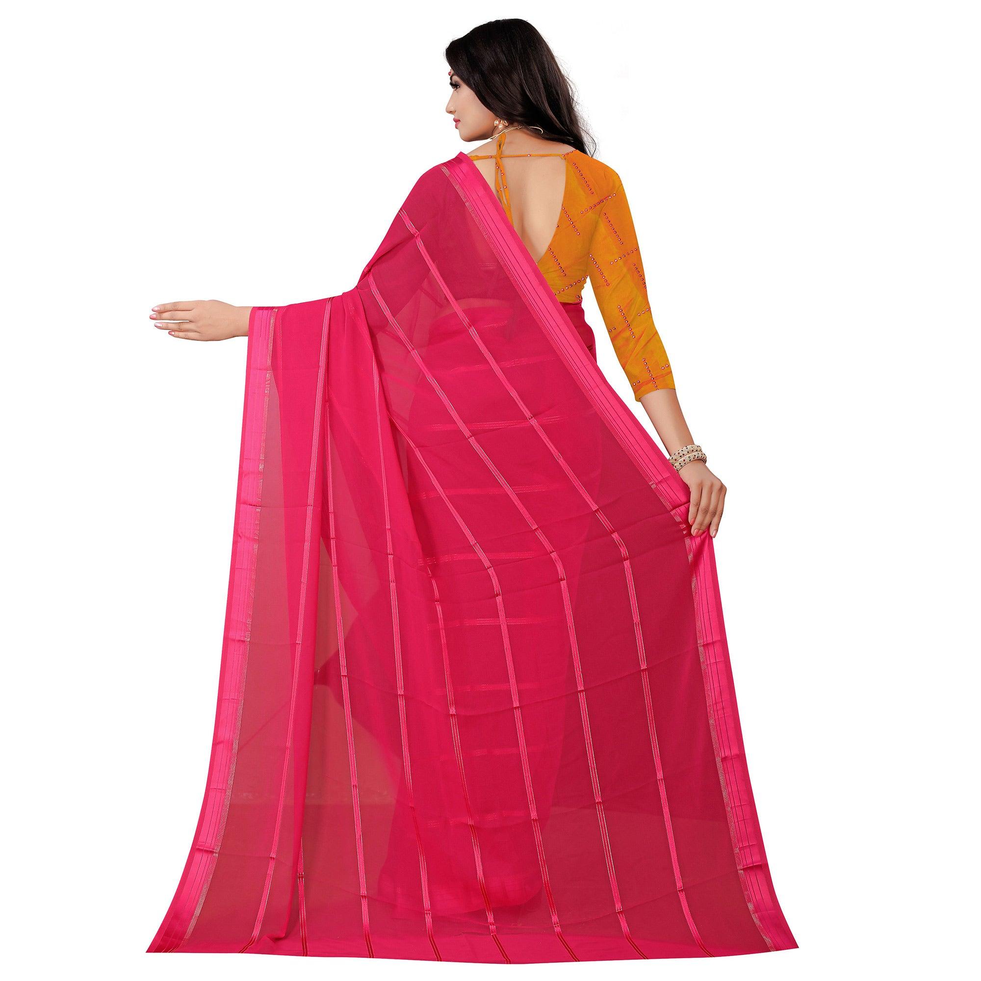 Gleaming Pink Colored Casual Wear Georgette Saree - Peachmode