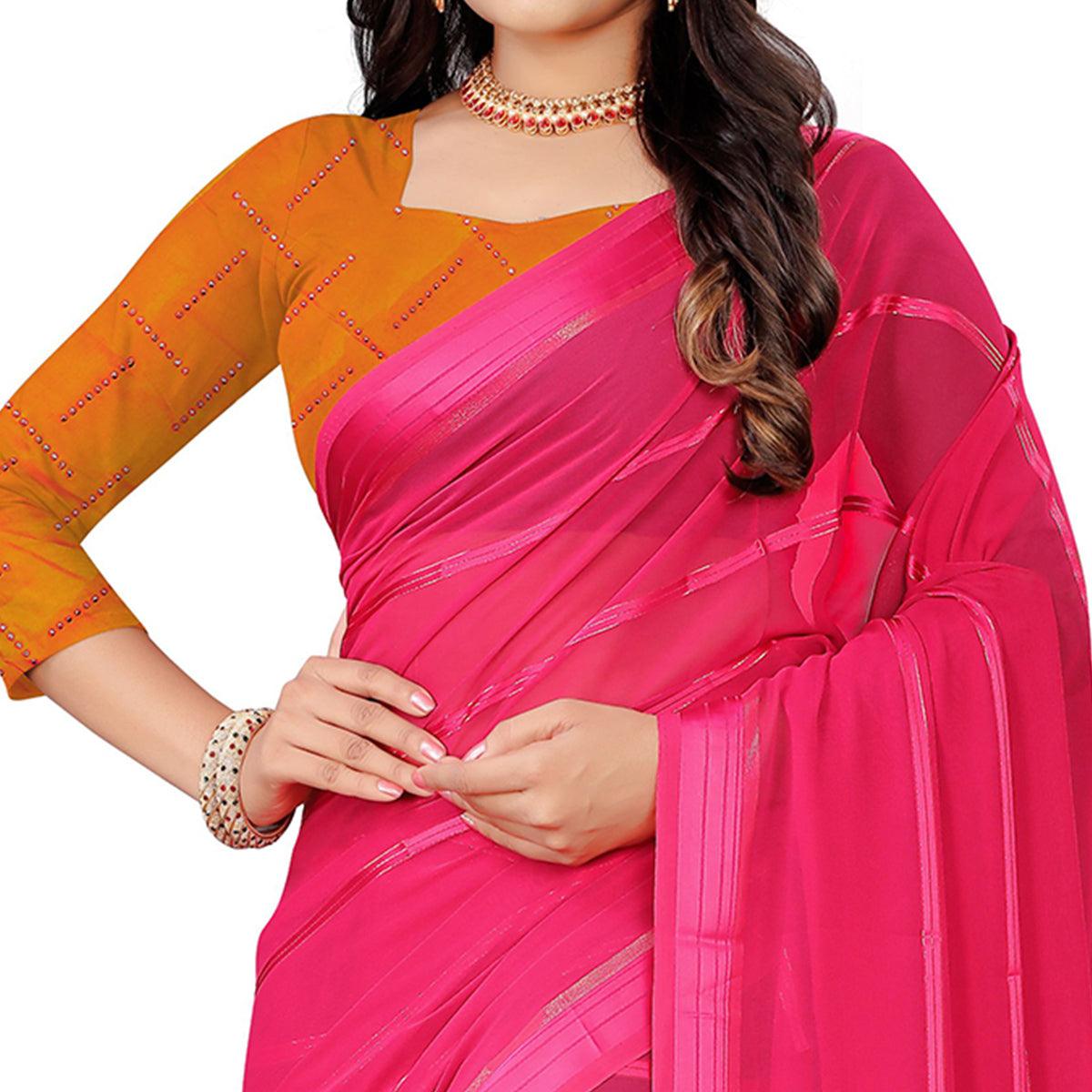Gleaming Pink Colored Casual Wear Georgette Saree - Peachmode