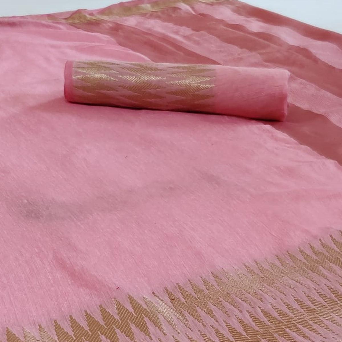 Gleaming Pink Colored Festive Wear Woven Silk Saree - Peachmode